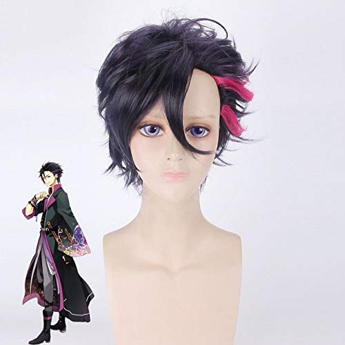 Anime Die Animation Mutsuki Hajime Cosplay Perücke Kurz Curly Purple Red Kostüm Party Play Perücken PL-651 von EQWR