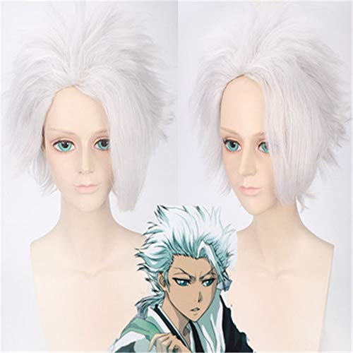 Anime Herren BLEACH Hitsugaya Toushirou Perücke Cosplay Kostüm Kurz Silber Weiß Flauschig Hitzebeständigkeit Synthetische Haar Perücken von EQWR