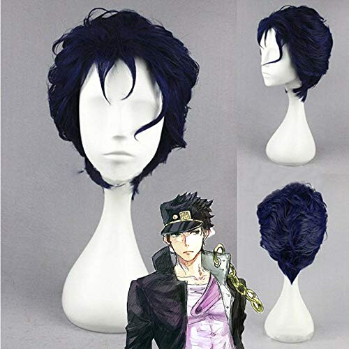 Anime JoJos bizarres Abenteuer Kujo Jotaro Cosplay Perücken Schwarz Blau Gemischt Hitzebeständig Synthetisches Haar Perücke + Perücke Kappe von EQWR
