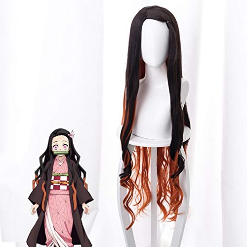 Anime Kimetsu keine Yaiba Cosplay Perücken Nezuko Kamado Cosplay Synthetische Perücke Haare Halloween Karneval Party Frauen Cosplay Perücke von EQWR