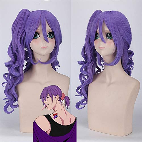 Anime Kuroko Kein Korb Murasakibara Atsushi Cosplay Perücke Langes gewelltes lila Haar mit 60cm Pferdeschwanz Kostüm Perücken + Perückenkappe von EQWR