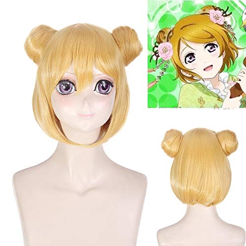 Anime LoveLive! Liebe Live Hanayo Koizumi Cosplay Perücke Halloween Gelb Synthetisches Haar Mit Brötchen für Frauen Mädchen Liebe Live Hanayo Perücke 421 von EQWR