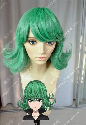 Anime Manga EIN PUNCH MAN Tatsumaki Grün Lockiges synthetisches Haar Cosplay Perücke Haar Zubehör Cos + Perücke Kappe als das Bild von EQWR