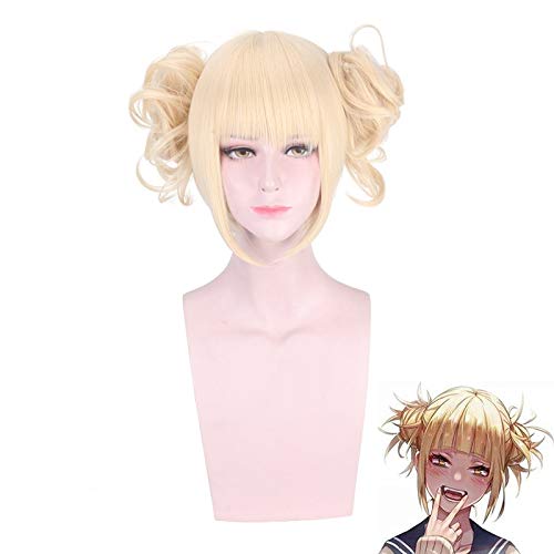 Anime My Boku kein Held Academia Akademia Himiko Toga Kurze hellblonde Pferdeschwänze Hitzebeständige Cosplay-Kostümperücke + Mütze PL-370 von EQWR