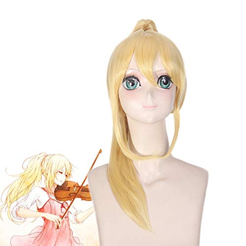 Anime Perücken Ihre Lüge im April Miyazono Kaori Lange gerade Gold Blonde Clip Pferdeschwanz Synthetische Perücke Cosplay Kostüm für Halloween von EQWR