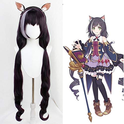 Anime Princess Connect! Re: Tauchen Kyro Cosplay Perücke 110cm Gradient Cat Ears Lange lockige Pferdeschwanz Perücke Haar Cosplay Perücke + Plüsch Ohren Perücke mit Ohren von EQWR