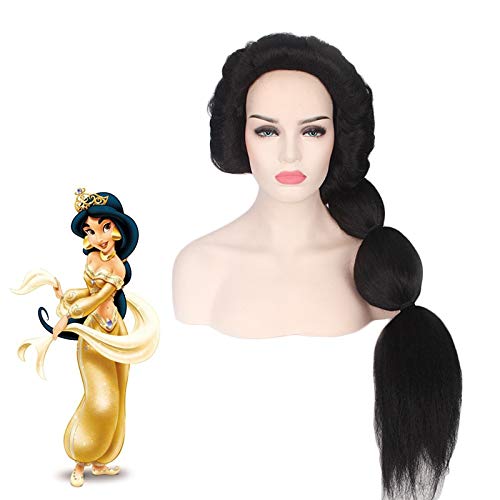 Anime Prinzessin Jasmin Perücke Cosplay Kostüm Aladdin und die magische Lampe Frauen lange schwarze hitzebeständige synthetische Haarperücken PL-693 von EQWR