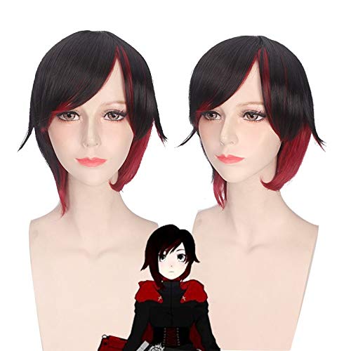 Anime RWBY Red Trailer Ruby Rose Kurze Perücke Cosplay Kostüm Frauen Männer Kunsthaar Halloween Party Perücken PL-270 von EQWR