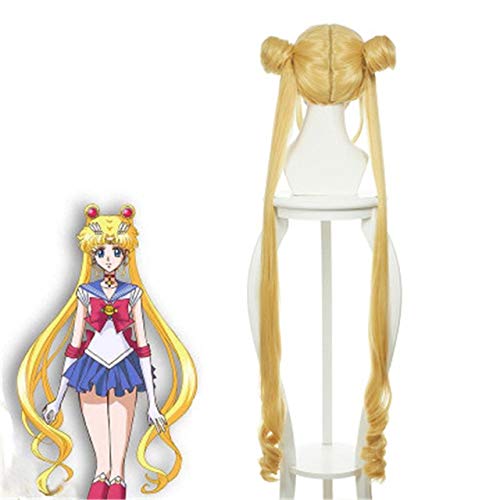 Anime Sailor Moon Cosplay Perücke Doppel Pferdeschwanz Lang Gerade Blond Zitronengelb Synthetisches Haar Für Halloween Kostüm Party Perücken dm076 2 Anime Sailor Moon Cosplay Perücke Doppel Pferdeschwanz Lang Gerade Blond Zitronengelb Synthetisches Haar Für Halloween Kostüm Party Perücken dm076 2 von EQWR