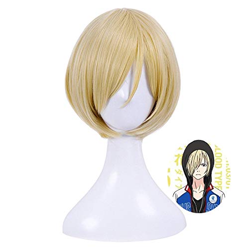 Anime YURI !!! auf ICE Yuri Plisetsky Perücke Cosplay Kostüm Männer Frauen Gelb Kurzes Synthetisches Haar Party Perücken von EQWR