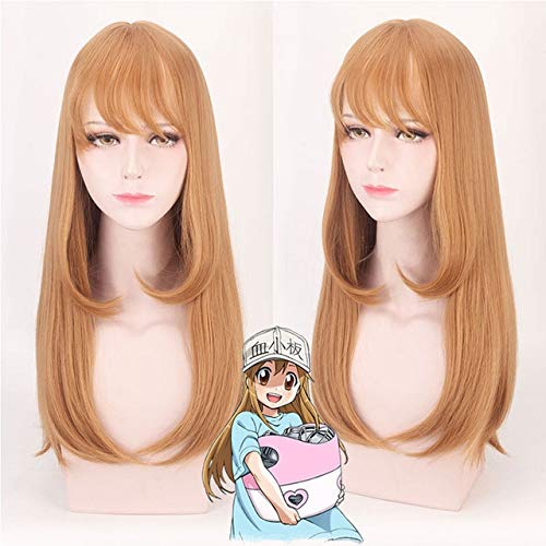 Biamoxer Hataraku Saibou Cosplay Perücke Rote Blutkörperchen bei der Arbeit Makrophagen Blutplättchen PLT Langes glattes Kunsthaar DM068 von EQWR