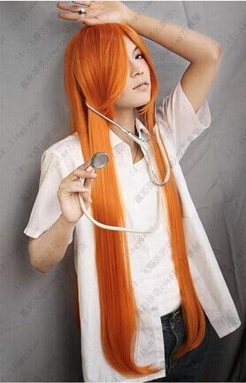 Bleichen. Inoue Orihime Orange 100cm lange gerade Cape Anime Kostüm Cosplay Perücke + kostenlose Perücke Kappe Bleichen wie das Bild von EQWR