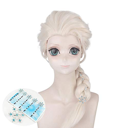 Blonde lange geflochtene Elsa Cosplay Perücken Halloween für Frauen Karneval Purim Maskerade Partykleid Kunsthaar Perücke und Kopfbedeckung von EQWR