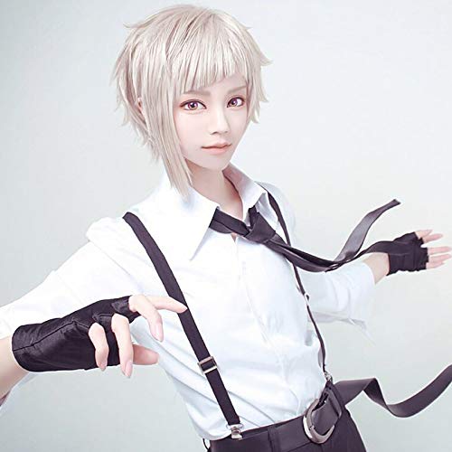 Bungo Streunende Hunde Nakajima Atsushi Kurze silbergraue hitzebeständige Haarteil Cosplay Kostüm Perücken + Perückenmütze von EQWR