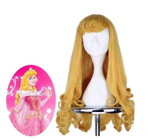 EQWR Anime Dornröschen Prinzessin Aurora Perücke - Langes Gelbes Haar - Cosplay Kostüm Halloween Party - Perücken Kappe - Dornröschen als das Bild von EQWR