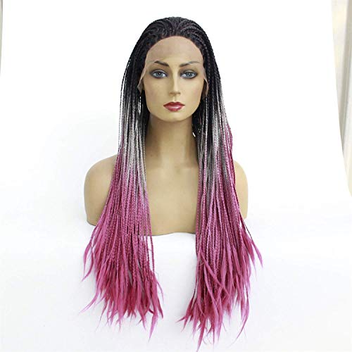 EQWR Haarteile 24 Zoll lange geflochtene Perücken, Lace Front Perücke Kunsthaar für Damen Cosplay Anime Kostüm Party Perücke mit Mischfarbe von EQWR