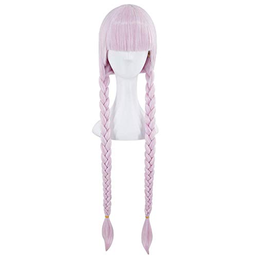 EQWR Haarteile Anime Cosplay Rose Net Perücken mit Pony 100% Hochtemperaturbeständige Faser Rosa Lange Gerade Geflochtene Braid Haar 36 zoll von EQWR