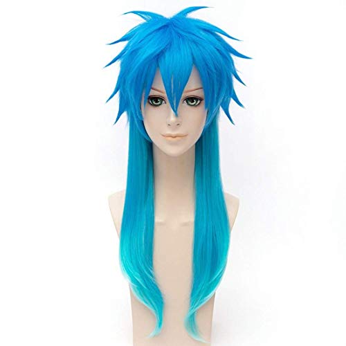 EQWR Haarteile langes glattes Haar, Rücken Short Tail Anti Warping Oberseite des Kopfes Perücke, dramatischer Mord DMMD Anime Cosplay Perücke, hellblau verlaufende Farbe von EQWR