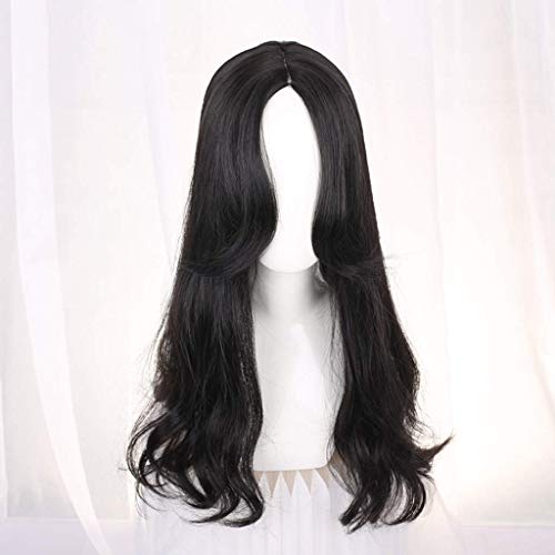 EQWR Lange Gerade Spitze Volle Perücken mit Mittelpunkt Japanischen Solid Black Farbe Hitzebeständige Kunstfaser Haar für Cosplay 26 zoll / 65 cm von EQWR