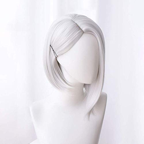 EQWR Overwatch Anime Cosplay Rose Net Perücken mit Pony 100% hochtemperaturbeständige Faser Weiß Kurz Glattes Haar 14 Zoll von EQWR