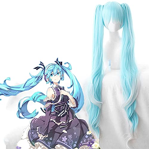 EQWR Wig for Anime Miku Hatsune Cosplay Perücke Miku Cosplay Ice Blue Perücken Hitzebeständige Synthetische Halloween Party Frauen Miku 120CM Cosplay Perücken von EQWR