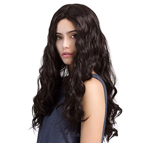 EQWR lange lockige wellige flauschige Perücken mit Mittelteil Perücke hitzebeständige Faser Kunsthaar für Cosplay Kostüm Daily Party schwarz/braun 28 Zoll braun von EQWR