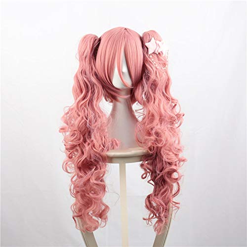 Einteilige Ghost Princess Perona Cosplay Perücken Rosa lange lockige gewellte synthetische Haarperücke mit Chip Double Ponytails + kostenlose Perückenkappe von EQWR