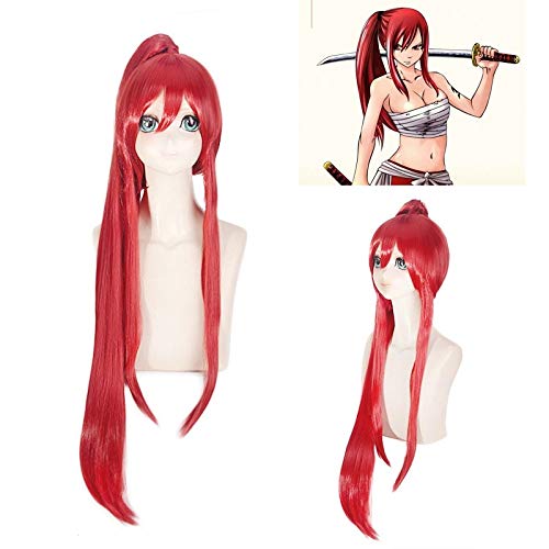 Fairy Tail Erza Scarlet für Frauen 100cm lang Gerade Hochwertige hitzebeständige Kunsthaarperücke Anime Cosplay Perücke Rot von EQWR