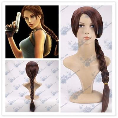 Film Tomb Raider Lara Zopf Perücke Spiel Charakter Lara 70cm Brown Braid Styled Queue Cosplay Synthetisches Haar + Perücke Kappe als das Bild von EQWR
