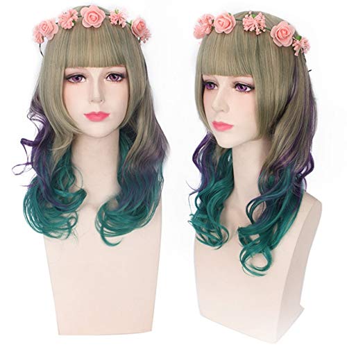 Günstige Anime bunte Pony Cosplay Perücken gefälschte hitzebeständige synthetische Haare lila blau Halloween Weihnachten Perücken + Perücken Kappe One Size PL-124 nur Perücke von EQWR