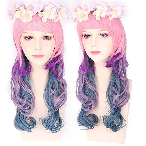 Günstige Anime bunte Pony Cosplay Perücken gefälschte hitzebeständige synthetische Haare lila blau Halloween Weihnachten Perücken + Perücken Kappe One Size PL-162 von EQWR