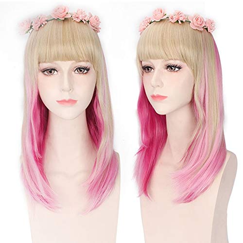 Günstige Anime bunte Pony Cosplay Perücken gefälschte hitzebeständige synthetische Haare lila blau Halloween Weihnachten Perücken + Perücken Kappe One Size PL-191 nur Perücke von EQWR