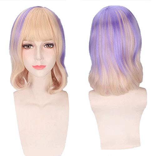 Günstige Anime bunte Pony Cosplay Perücken gefälschte hitzebeständige synthetische Haare lila blau Halloween Weihnachten Perücken + Perücken Kappe One Size PL-195 von EQWR