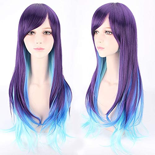 Günstige Anime bunte Pony Cosplay Perücken gefälschte hitzebeständige synthetische Haare lila blau Halloween Weihnachten Perücken + Perücken Kappe One Size PL-458 von EQWR