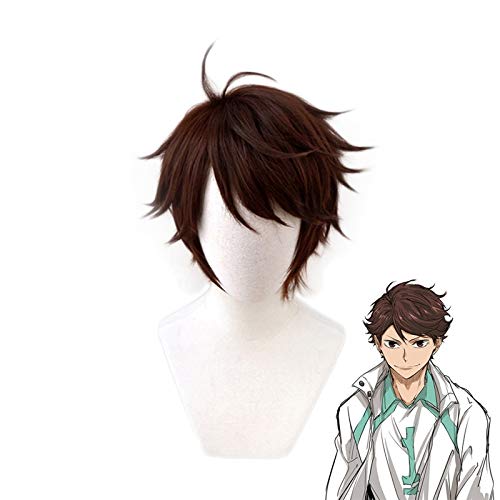 Haikyuu !! Aoba Johsai Toru Oikawa Tooru Dunkele kurze Perücke Cosplay Kostüm Hitzebeständiges Kunsthaar Haikiyu Herren Perücken P-564 von EQWR