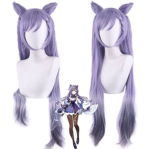 Halloween Fashion Christmas Party Dress Up Wig The Original God Tingni Kuaiyu Carved Clear Mixed Gray Purple Gradient Double Ponytail Croissant Cosplay Wig von EQWR