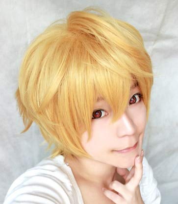 Hazuki Nagisa Gold Kurze Cosplay Perücke, Hitzebeständiges Haar + Perückenkappe Kostenlos wie auf dem Bild von EQWR