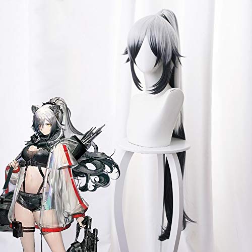 Hochwertiges Spiel Arknights Schwarz Cosplay Perücke Silber Grau Verblasst in Schwarz Langer Pferdeschwanz Rollenspiel Kostüm Perücken 492T Hochwertiges Spiel Arknights Schwarz Cosplay Perücke Silber Grau Verblasst in Schwarz Langer Pferdeschwanz Rollenspiel Kostüm Perücken 492T von EQWR