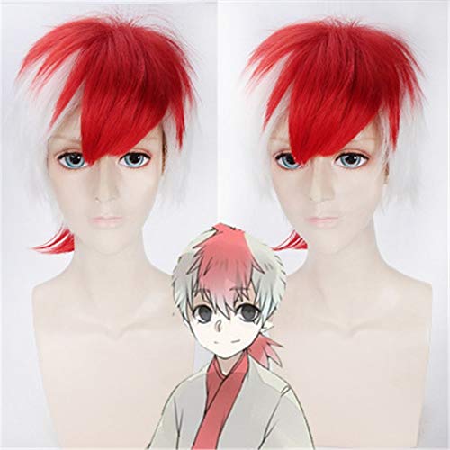 Hoozuki no Reitetsu Kurzes Cosplay Goldfisch Zeichnen Menschen Perücke Rot Weiß Synthetisch Flauschiges Haar Für Männer Halloween Kostüm Perücken von EQWR