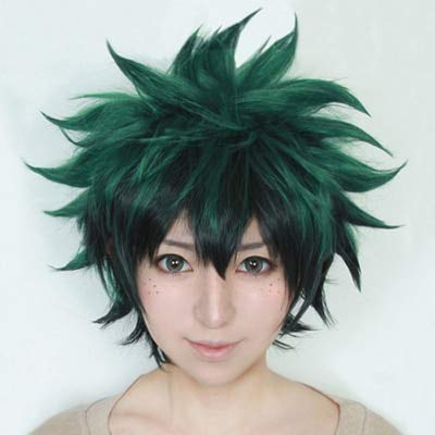 IHYAMS Perücke Meine Boku kein Held Academia Izuku Midoriya Kurzes Grün Schwarz Synthetisches Haar Hitzebeständiges Cosplay Kostüm Perücke Meine Boku kein Held Acad zeigt das Bild von EQWR
