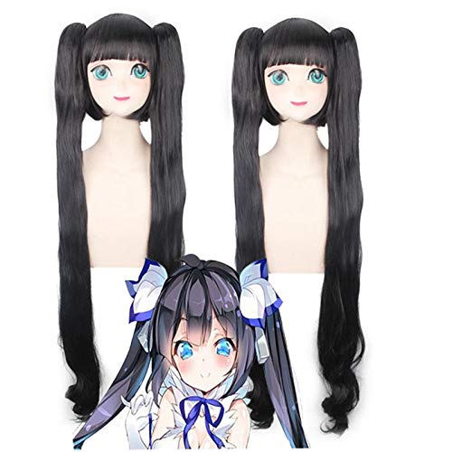 Ist es falsch zu versuchen, Mädchen in einem Verlies aufzunehmen Hestia Cosplay Perücken 120 cm langes glattes synthetisches Haar für Frauen Anime Schwarz von EQWR