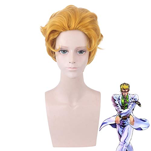 JOJOs bizarres Abenteuer Kira Yoshikage Männer Goldene kurze Perücke Cosplay Kostüm Hitzebeständige Kunsthaar Party Perücken PL-247 von EQWR