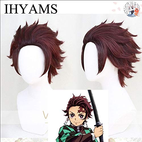 Kamado Tanjirou Cosplay Perücke Klinge der Dämonentöterin Kimetsu no Yaiba Halloween Anime Kurzes Kunsthaar als Bild von EQWR
