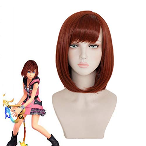 Kingdom Hearts III Kairi Perücke Kurz Rot Hitzebeständiges Kunsthaar Peruca Cosplay Kostüm Perücken + Perückenkappe KUMZ4849 von EQWR