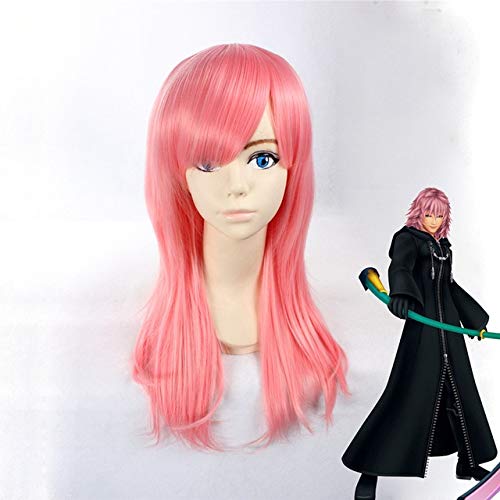 Kingdom Hearts Marluxia Cosplay Perücke 65cm Mittellang Lockig Hitzebeständiges Kunsthaar Anime Spiel Kostüm Party Perücke Pink Marluxia von EQWR
