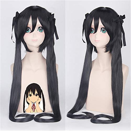 Kon Nakano Azusa Cosplay Perücke 100cm langes schwarzes Kunsthaar mit doppeltem Pferdeschwanz Halloween Party Kostüm Perücken Anime von EQWR