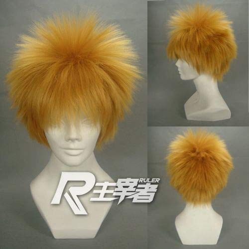 Kurosaki Ichigo Blonde kurze zottelige geschichtete Cosplay Kostüm Perücke.synthetische Halloween-Haare + Perücke Cap Bleach als das Bild von EQWR