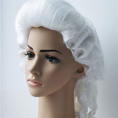 Männer Frauen Weiß Anwalt Richter Perücke Cosplay Barock Curly Colonial Historisches Kostüm Synthetische Perücke Halloween Cosplay Requisiten Weiblicher Typ Männer Frauen Weiß Anwalt Richter Perücke Cosplay Barock Curly Colonial Historisches Kostüm Synthetische Perücke Halloween Cosplay Requisiten Weiblicher Typ von EQWR
