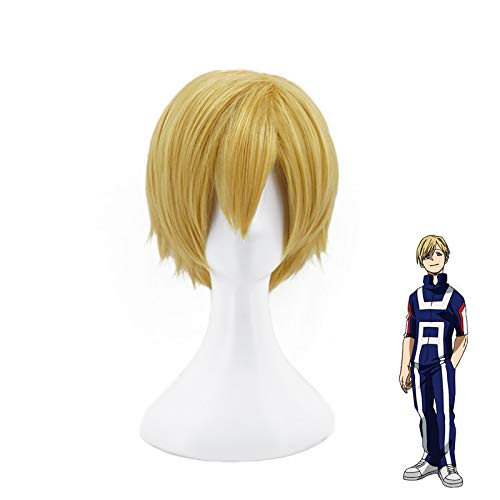 Mein Held Academia Neito Monoma Kurzes Leinen Blondes hitzebeständiges Haar Cosplay Kostüm Perücke + Kostenlose Perücke Kappe MZ1269 von EQWR