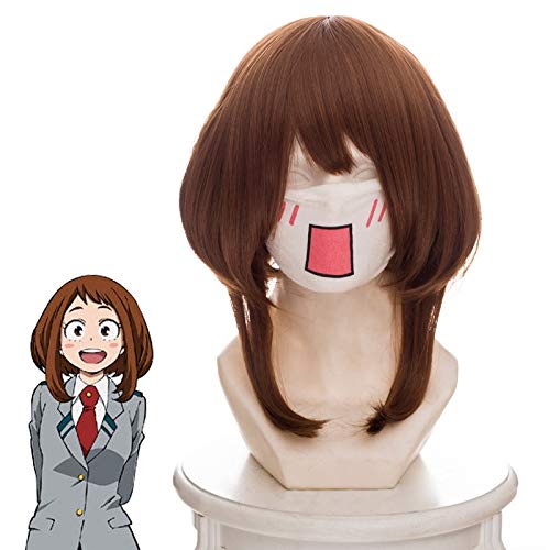 Mein Held Academia Ochako Uraraka Hochwertige hitzebeständige synthetische Haare Cosplay Perücken für Frauen Anime Cartoon Perücke von EQWR